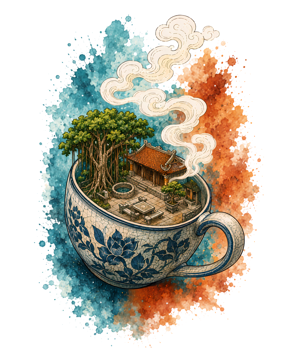 Asian Tea Cup Miniature Temple Banya