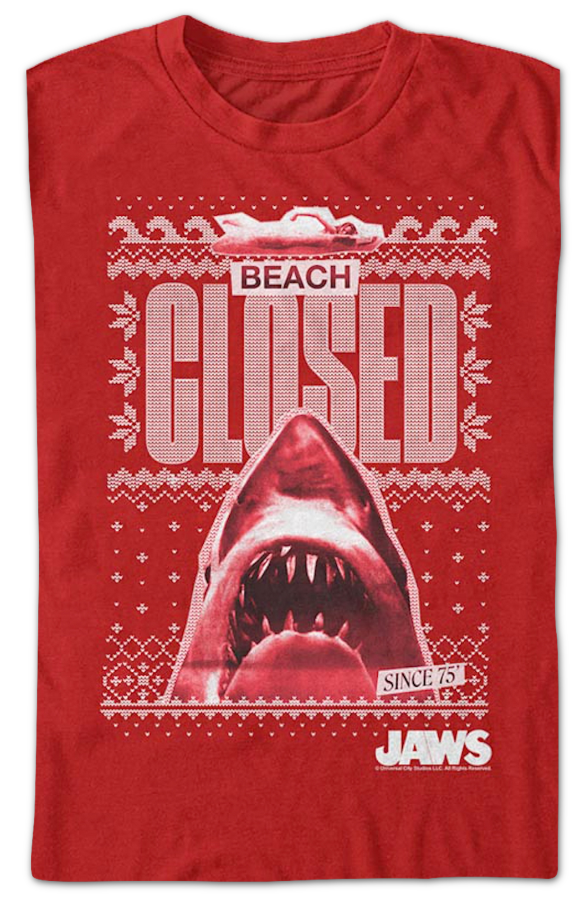 Beach Closed Faux Ugly Christmas Sweater Jaws T-Shirt product image 2