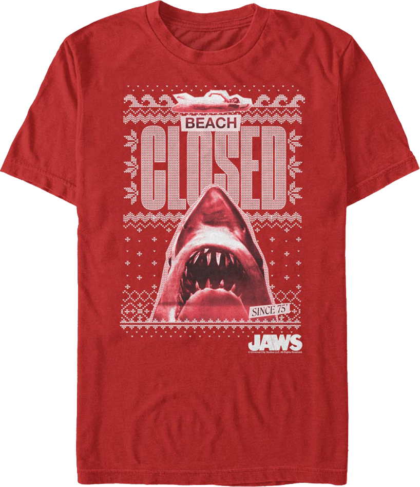 Beach Closed Faux Ugly Christmas Sweater Jaws T-Shirt product image 1