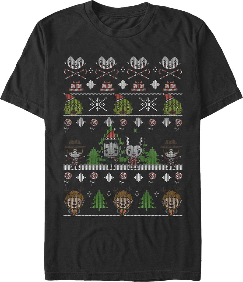 Faux Ugly Christmas Sweater Universal Monsters T-Shirt product image 1