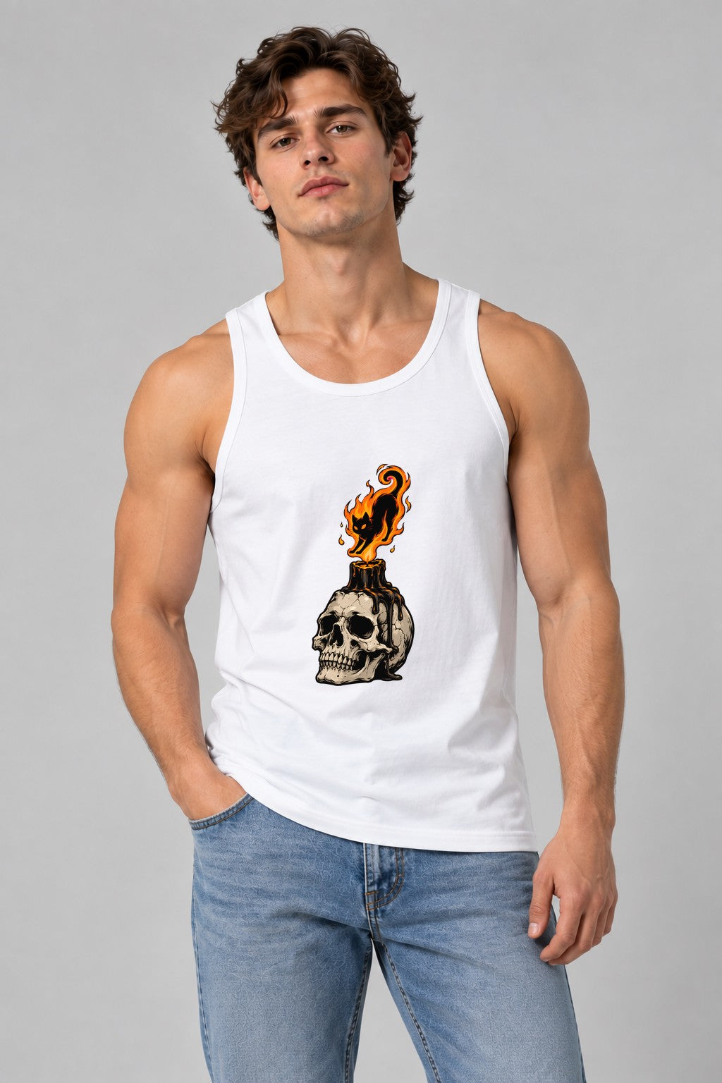 Flaming Cat Skull Candle
