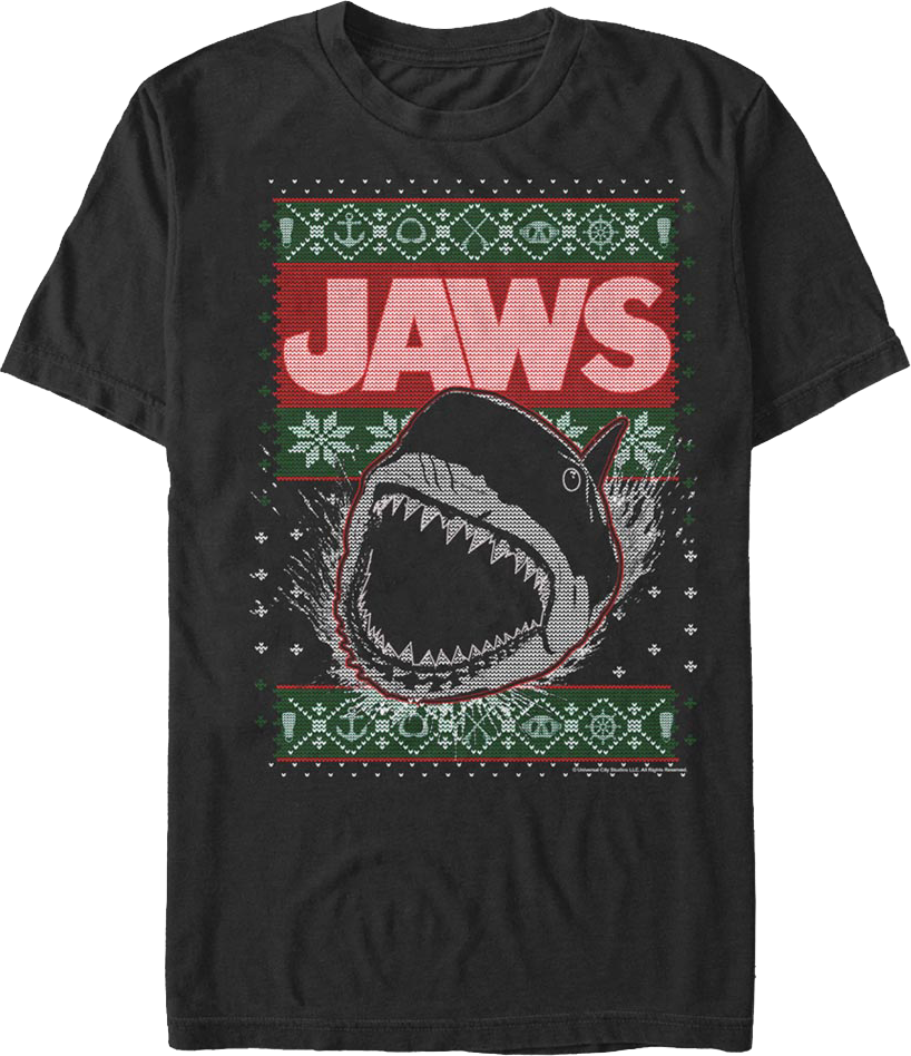Shark Attack Faux Ugly Christmas Sweater Jaws T-Shirt product image 1
