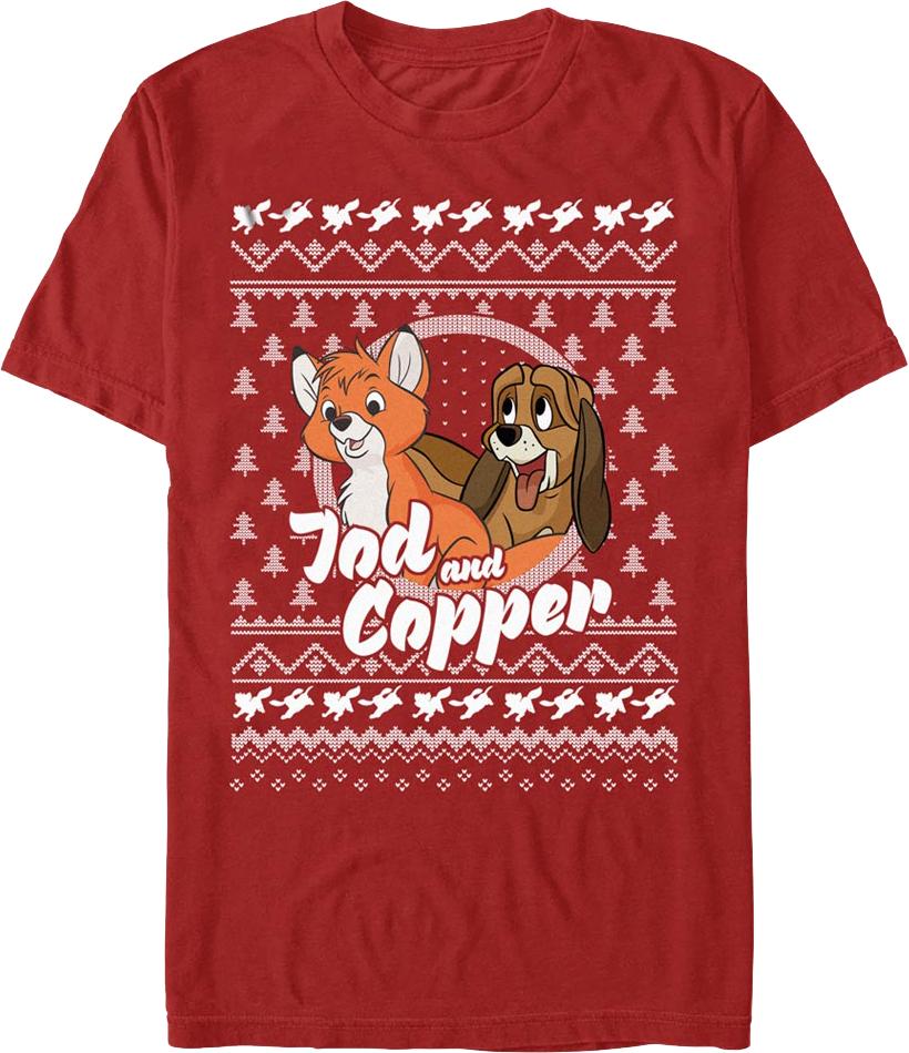 The Fox and Hound Faux Ugly Christmas Sweater Disney T-Shirt product image 1