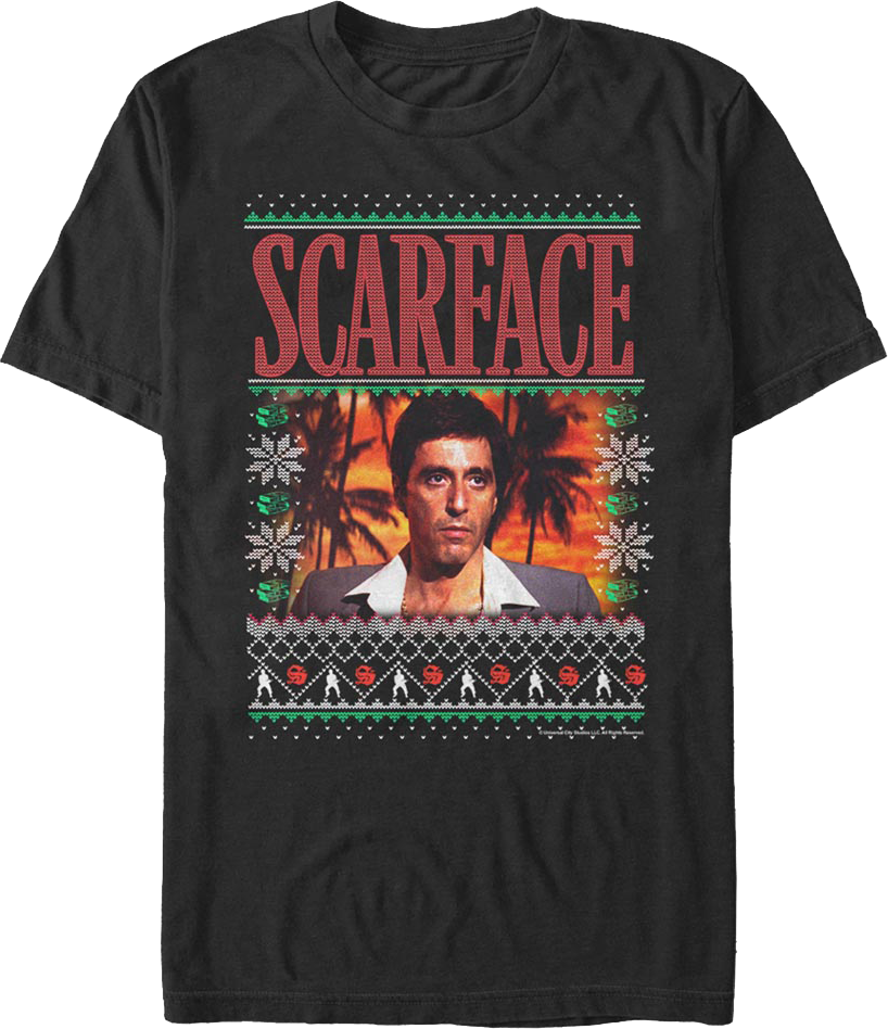 Tony Montana Faux Ugly Christmas Sweater Scarface T-Shirt product image 1